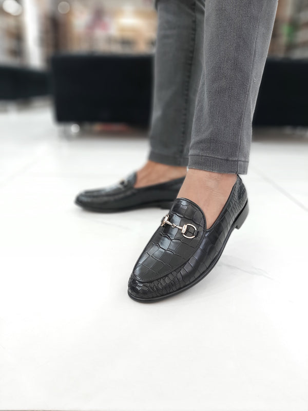 MEN'S  BLACK EMBOSSED LEATHER SHOES