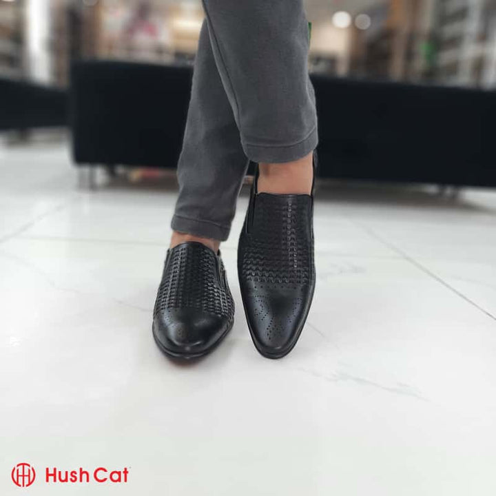 Hush Cat Black Breathable Hollow Round Toe Leather Shoes Formal