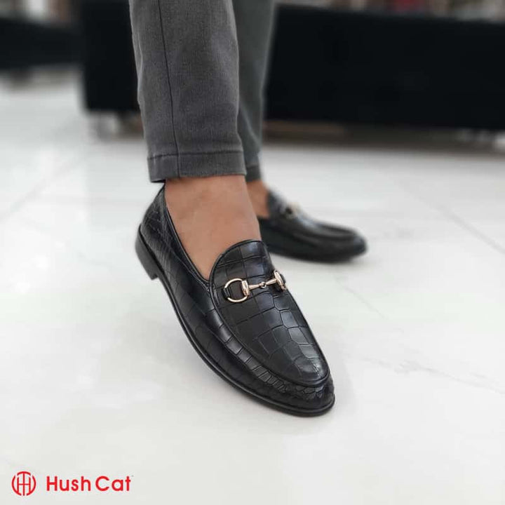 Hush Cat Black Croc -Embossed Leather Shoes Formal
