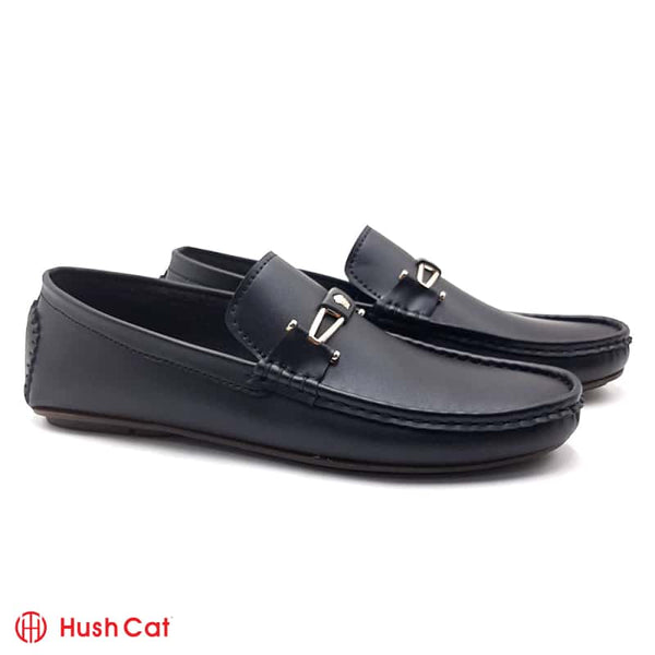 Hush Cat Mat Black Leather Loafers Men Loafers