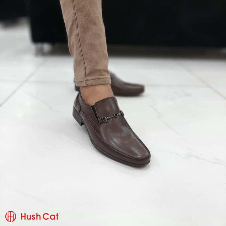 Hush Cat Brown Chrome Buckle Leather Shoes Formal