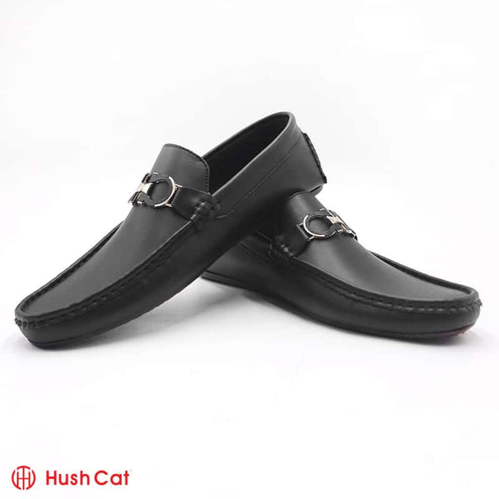 Mens Black Casual Plain Leather Shoes Men Loafers
