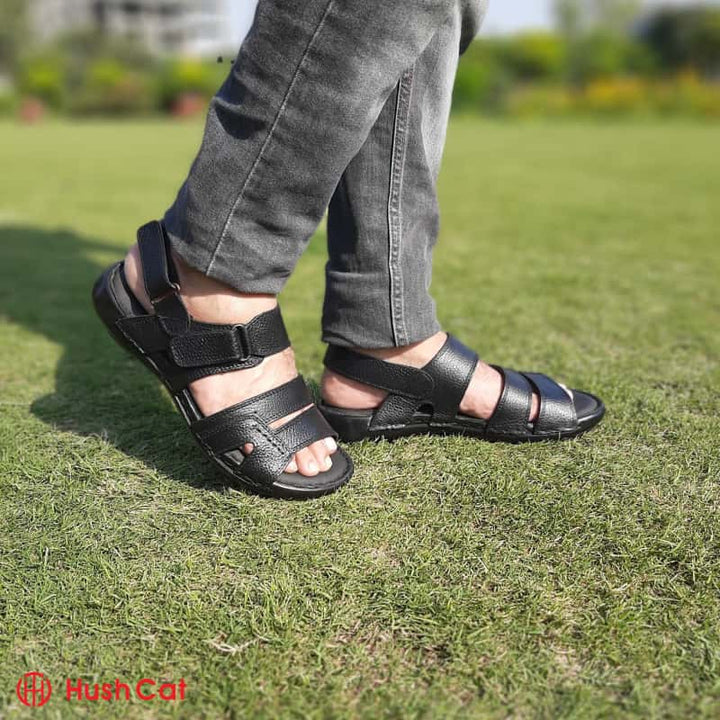 Mens Black Mild Leather Cross Sandal