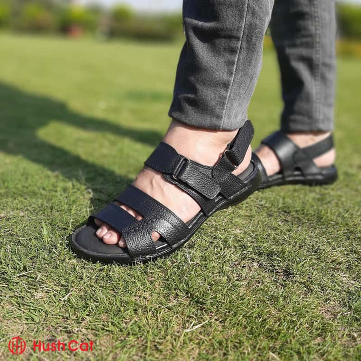 Mens Black Mild Leather Cross Sandal