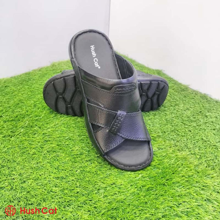 Men’s Black Mild Leather Medicated Cross Slipper