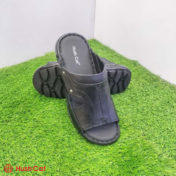 Men’s Black Mild Leather Medicated Slipper