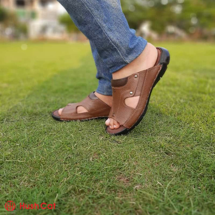 Mens Brown Mild Leather Medicated Slipper