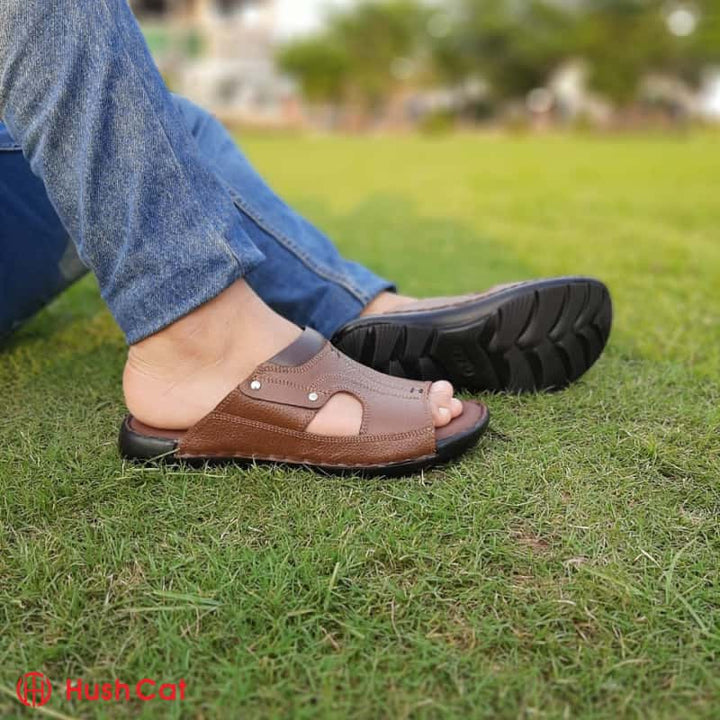 Mens Brown Mild Leather Medicated Slipper
