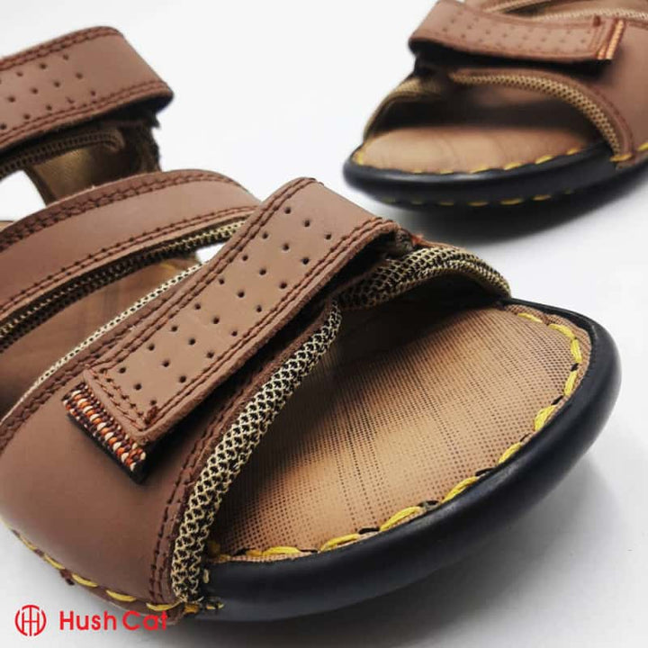 Mens Leather Textured Olive Sandals